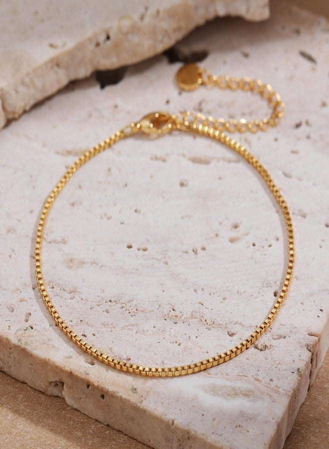 SLOONG Gold Bracelets for Women Trendy, 14K Real Gold Plated Dainty Stackable Simple Box Chain Bracelets, Layered Waterproof Jewelry Gift for Women Adjustable 6"+2" - Image 5