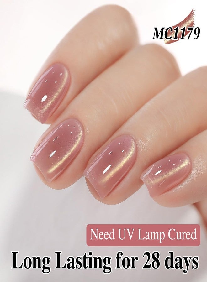 Double Rhythm 0.5 Oz Cat Eye Gel Polish with Magnet Same Color Same Bottle Holographic Glitter Shimmer Translucent Color Salon 15 ML Magnetic Nail Art (Nude Pink-MC1179) - Image 5