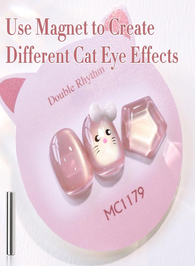 Double Rhythm 0.5 Oz Cat Eye Gel Polish with Magnet Same Color Same Bottle Holographic Glitter Shimmer Translucent Color Salon 15 ML Magnetic Nail Art (Nude Pink-MC1179) - Image 2