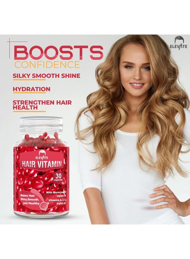 Elevate Hair Treatment Serum Oil Capsules - Conditioning Repair & Moisturizing Formula with Argan Jojoba Oils Vitamins A C E Pro Vitamin B5 Healthier Smooth Silky Thicker for Softness (1 Bottle) - Image 2