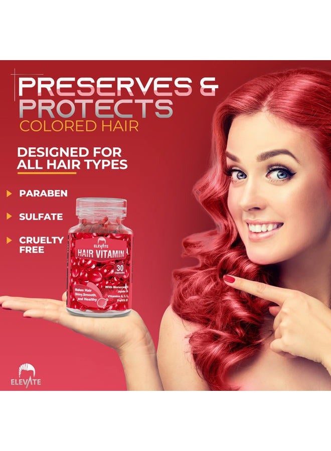 Elevate Hair Treatment Serum Oil Capsules - Conditioning Repair & Moisturizing Formula with Argan Jojoba Oils Vitamins A C E Pro Vitamin B5 Healthier Smooth Silky Thicker for Softness (1 Bottle) - Image 5