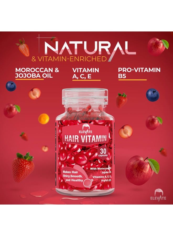 Elevate Hair Treatment Serum Oil Capsules - Conditioning Repair & Moisturizing Formula with Argan Jojoba Oils Vitamins A C E Pro Vitamin B5 Healthier Smooth Silky Thicker for Softness (1 Bottle) - Image 4