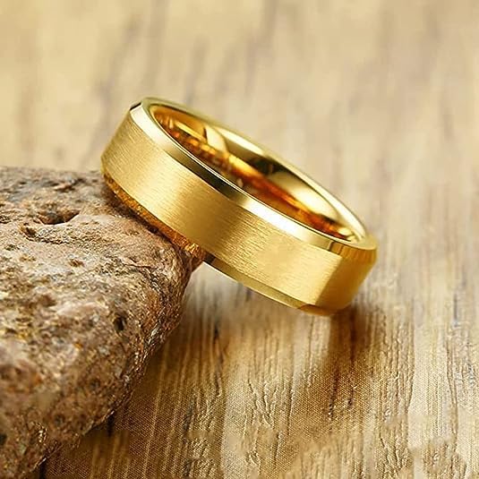 Lila Stainless Steel Titanium Matte Finish Ring Wedding Band Ring for Men Women Boys Girl (Goldenen, 19) - Image 4
