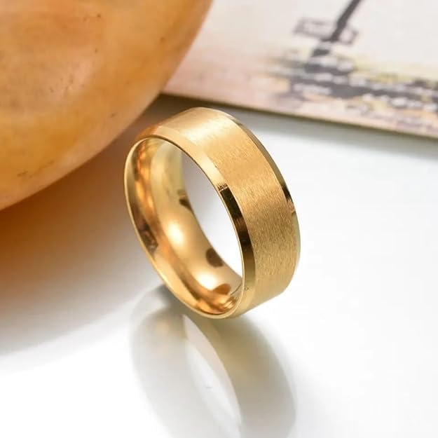Lila Stainless Steel Titanium Matte Finish Ring Wedding Band Ring for Men Women Boys Girl (Goldenen, 19) - Image 3