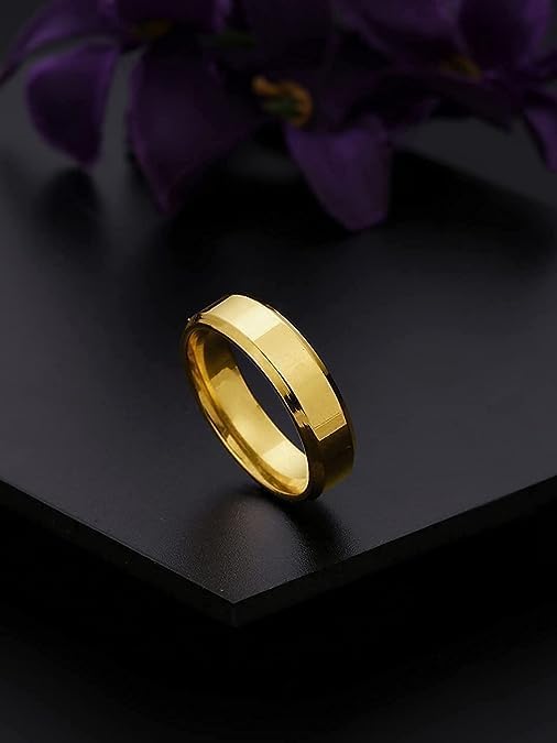 Lila Stainless Steel Titanium Matte Finish Ring Wedding Band Ring for Men Women Boys Girl (Goldenen, 19) - Image 5