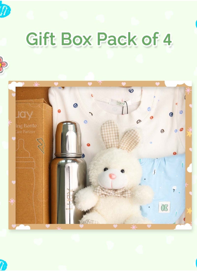 LUAY Premium Gift Box Set with The Baby Onesie, Baby Feeding Bottle, Baby Bib and Teddy Bear Best Hamper for Babies (9-12 M)  - Image 1