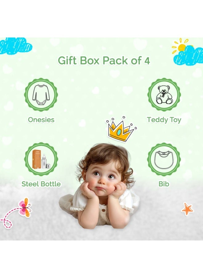 LUAY Premium Gift Box Set with The Baby Onesie, Baby Feeding Bottle, Baby Bib and Teddy Bear Best Hamper for Babies (9-12 M)  - Image 2