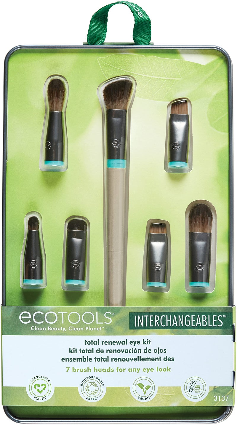 EcoTools Interchangeables Total Renewal Eye Makeup Brush Kit, Customizable Makeup Brushes for Eyeshadow, Travel-Friendly Kit, Eco-Friendly Synthetic Bristles, Cruelty Free & Vegan, 9 Piece Set - Image 1