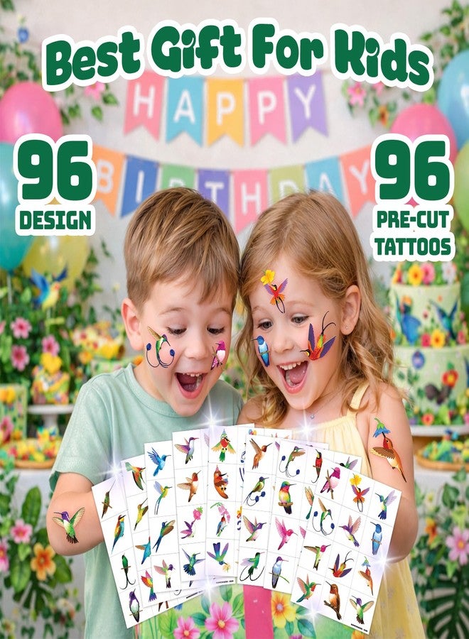 91TATTOOS 96 PCS Pre-Cut Hummingbird Temporary Tattoos for Kids - Image 4