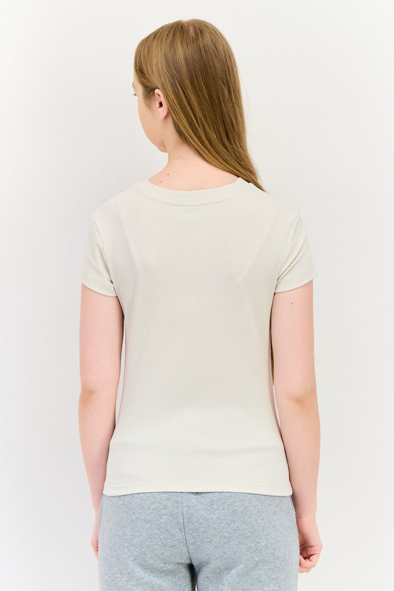 PUMA Women Slim Fit Embroidered Logo Outdoor T-Shirt, Beige - Image 3