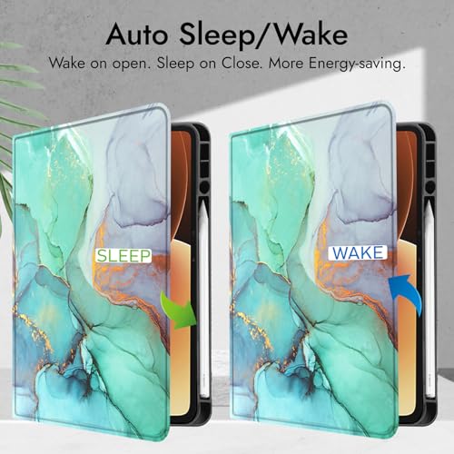 Robustrion Cover for Xiaomi Pad 8/8 Pro/Xiaomi Pad 7/7 Pro Cover Case with [Pencil Holder], Folio Flip Cover with Tablet [Auto Sleep Wake] - Marble Green - Image 3