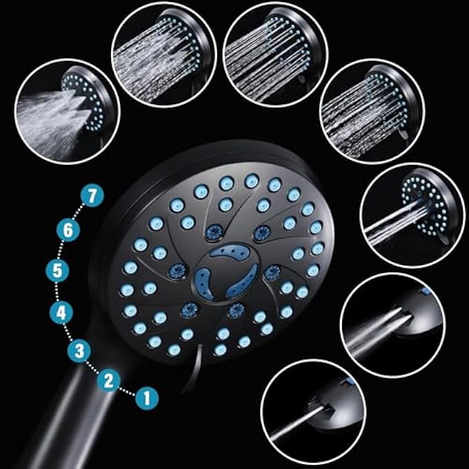 Removable 7Mode High Pressure Rain Shower Head with Handheld Spray  MultiFunction Handheld Combo for Cleaning Bathtubs Tiles  Pets Pressure Boosting Showerhead for Powerful Water Flow - Image 3