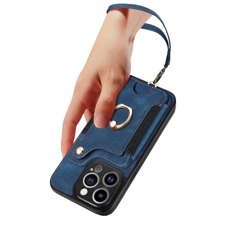 Protective Case | Shockproof Cover for iPhone 14 / 14 Plus / 14 Pro / 14 Pro Max | Card Holder | Leather Texture | Blue - Image 1