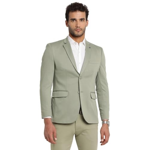 Turtle Men Knitted Dobby Print Light Olive Blazer - Image 1