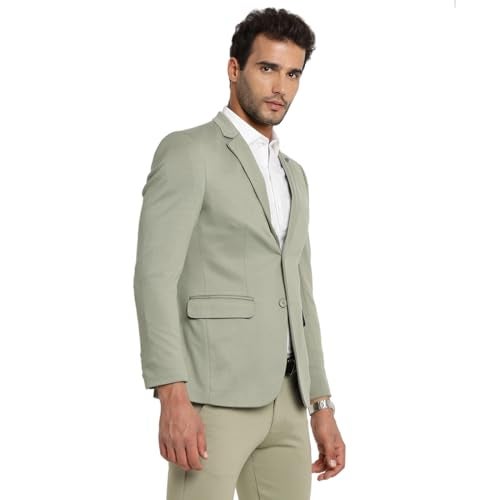 Turtle Men Knitted Dobby Print Light Olive Blazer - Image 3