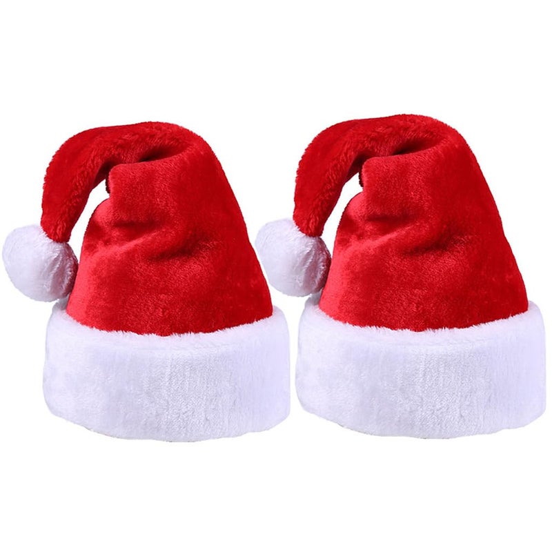 ALIMITOPIA 2pcs Christmas Santa Hat Thickened Luxury Short Plush Christmas Thickened Lengthened Santa Claus Cap Xmas Hat for Adults - Image 1