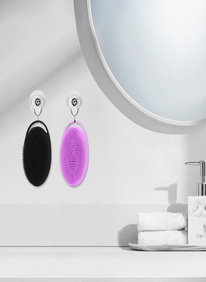 Cutiland 2 Pack Silicone Body Scrubber with Loofah Exfoliating Soft Body Shower Scrubber for Body, 2 in 1 Bath and Shampoo Wash Brush for Skin Exfoliation Men Women (Purple&Black) - Image 3