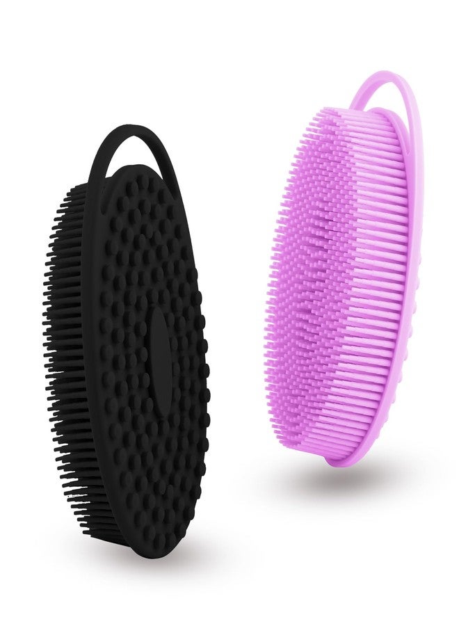 Cutiland 2 Pack Silicone Body Scrubber with Loofah Exfoliating Soft Body Shower Scrubber for Body, 2 in 1 Bath and Shampoo Wash Brush for Skin Exfoliation Men Women (Purple&Black) - Image 1