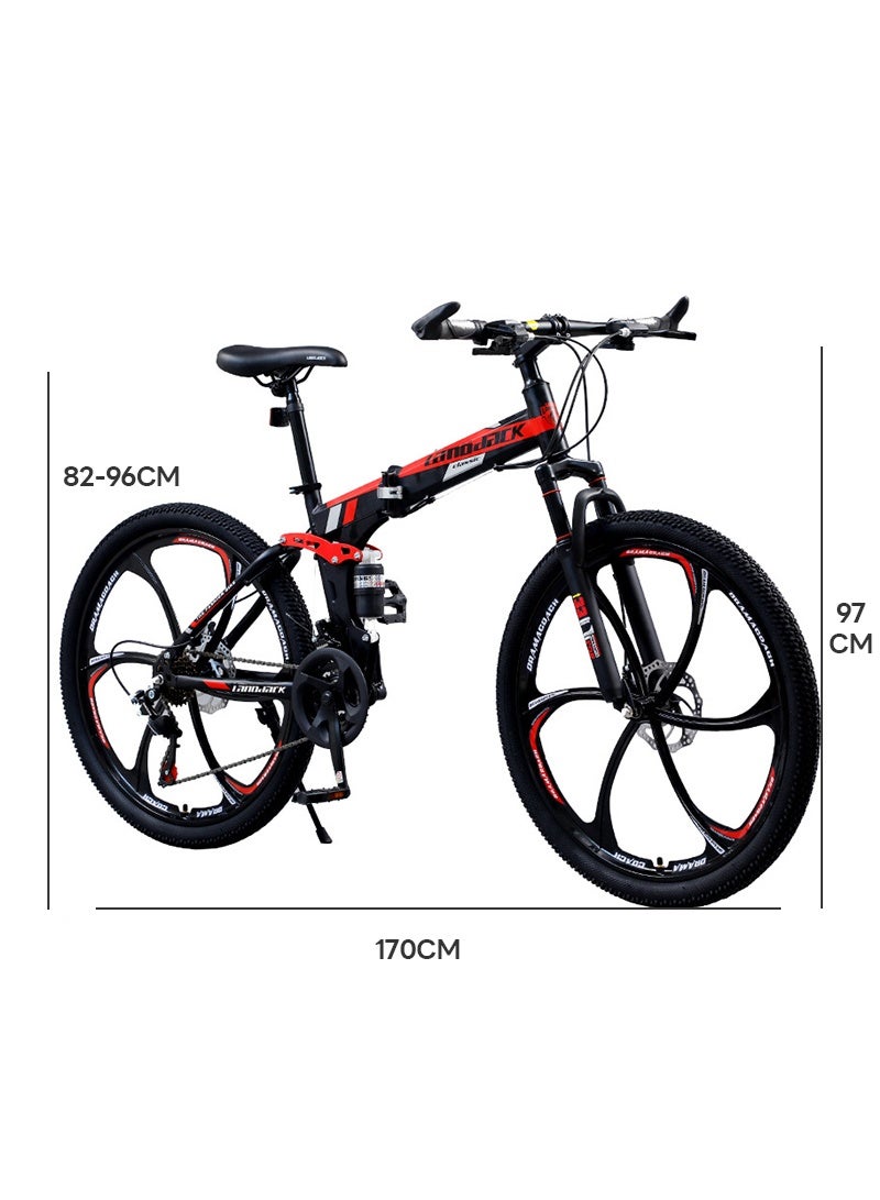 إي تي جي دراجة جبلية قابلة للطي مقاس 26 بوصة، دراجة هوائية كاملة التعليق بـ 24 سرعة - دراجة رجالية مناسبة للأنشطة الخارجية والحضرية، خفيفة الوزن، متينة، مريحة، مناسبة للياقة البدنية والتدريب، وصالة الألعاب الرياضية المنزلية - Image 5