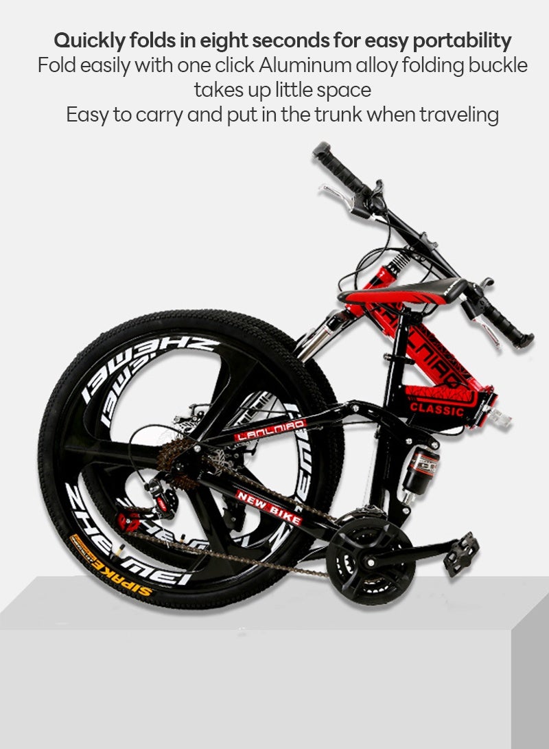 إي تي جي دراجة جبلية قابلة للطي مقاس 26 بوصة، دراجة هوائية كاملة التعليق بـ 24 سرعة - دراجة رجالية مناسبة للأنشطة الخارجية والحضرية، خفيفة الوزن، متينة، مريحة، مناسبة للياقة البدنية والتدريب، وصالة الألعاب الرياضية المنزلية - Image 4