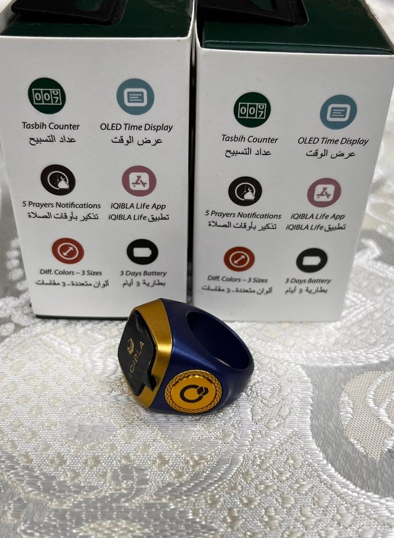 Smart Tasbeeh Ring! The ring is equipped with built-in Bluetooth to facilitate the connection of the Tasbeeh Ring with the Qibla Watch and mobile phone, and the OLED screen provides the best possible image quality and ensures low power consumption. In addition to a Tasbeeh counter to know and record the number, and a large high-capacity battery that lasts for 3 days of use. It can be charged anywhere via a USB cable to an adapter, power bank or computer!  - Image 1