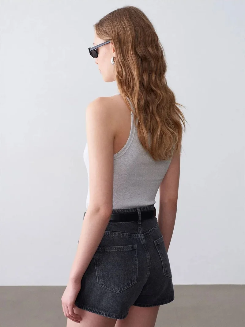 ديلفين DILVIN Ribbed Cotton Halterneck Blouse