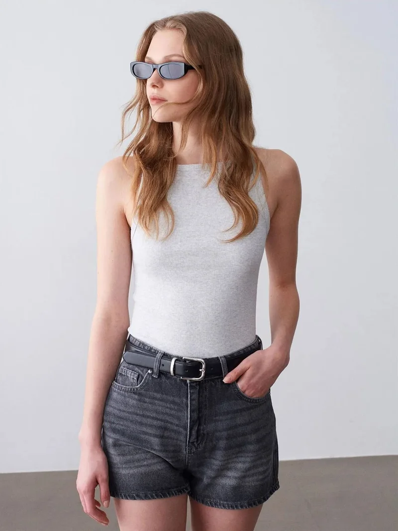 ديلفين DILVIN Ribbed Cotton Halterneck Blouse