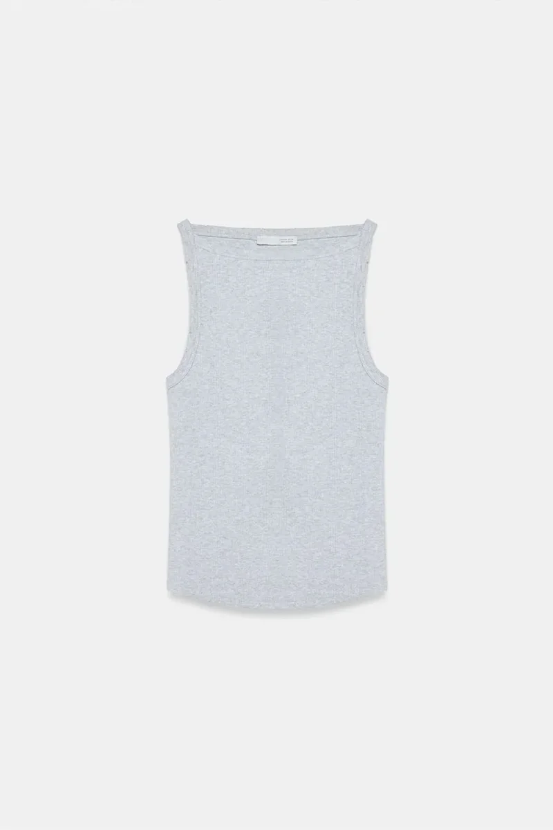 Dilvin Light Grey DILVIN Ribbed Cotton Halterneck Blouse for Women | Best Price UAE