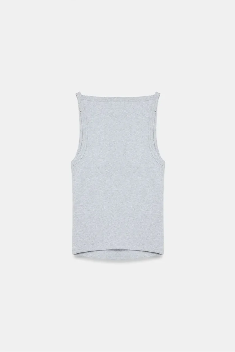 Dilvin Light Grey DILVIN Ribbed Cotton Halterneck Blouse for Women | Best Price UAE