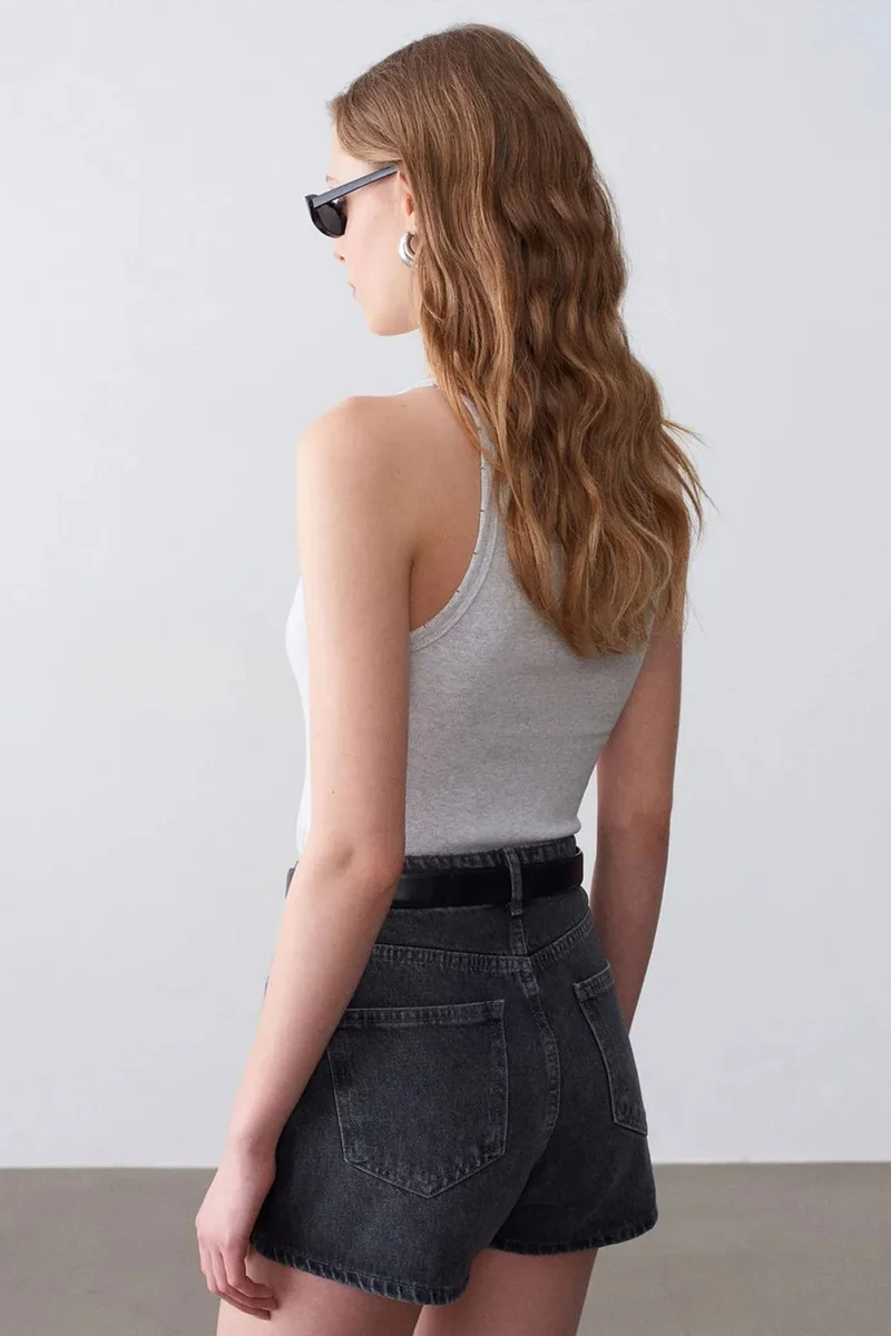 Dilvin Light Grey DILVIN Ribbed Cotton Halterneck Blouse for Women | Best Price UAE
