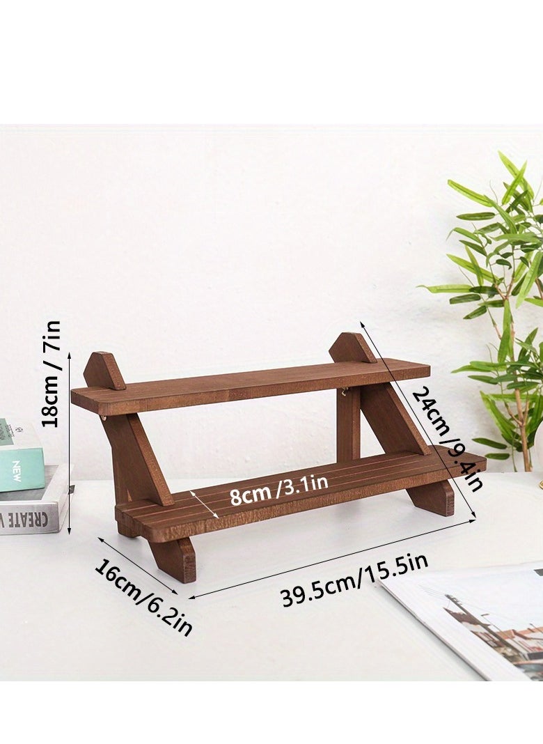 Generic - 2-Layer Antique Wooden Display Rack, Multifunctional Jewelry & Dessert Organizer, Ideal for Home & Shops - Image 1