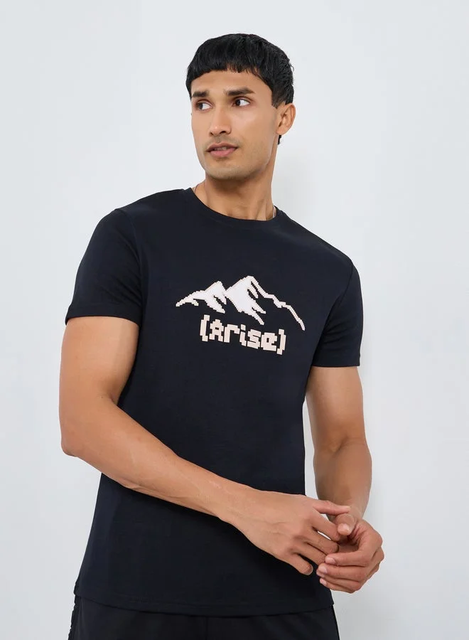 Styli Men Black Graphic Print Crew Neck T-Shirt