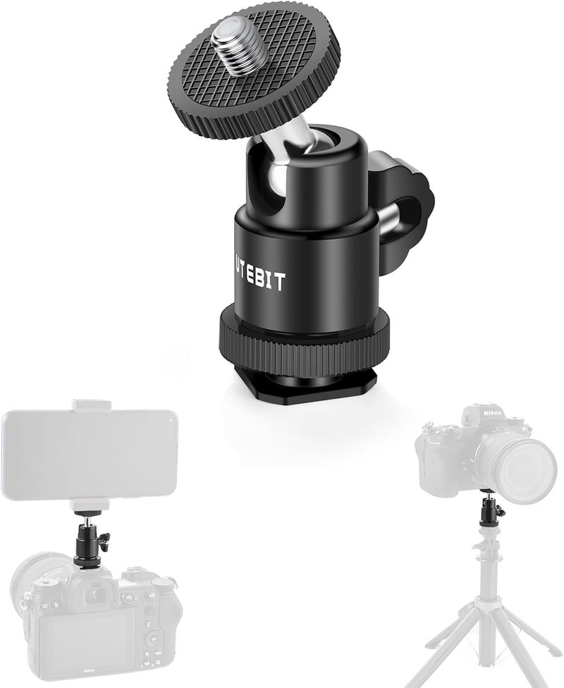 UTEBIT 12MM Tripod Ball Head, 360° Rotatable Metal Mini Ball Head with 1/4" hot Shoe, BallHeads Camera Mount Adapter for Sport Camera, Pocket Light, Microphone, Loading 1.1lb(2 Pack) - Image 1