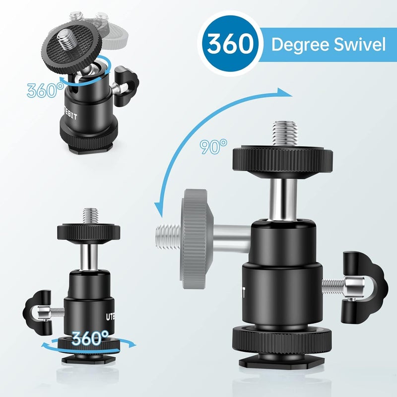 UTEBIT 12MM Tripod Ball Head, 360° Rotatable Metal Mini Ball Head with 1/4" hot Shoe, BallHeads Camera Mount Adapter for Sport Camera, Pocket Light, Microphone, Loading 1.1lb(2 Pack) - Image 2