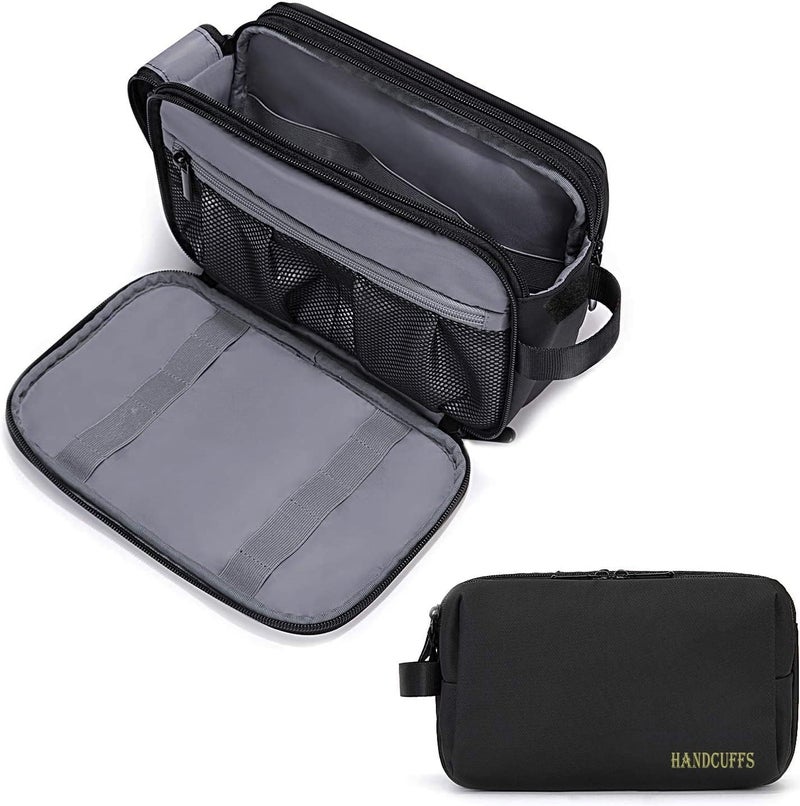 Handcuffs Toiletry Bag for Men & Women 16 Cms Waterproof Travel Pouch | Shaving Kit | Travel Accessories | Essentials | Cosmetic Organizer | Packing Cubes | Makeup Storage | Mens Gifts, Black, L - Image 1