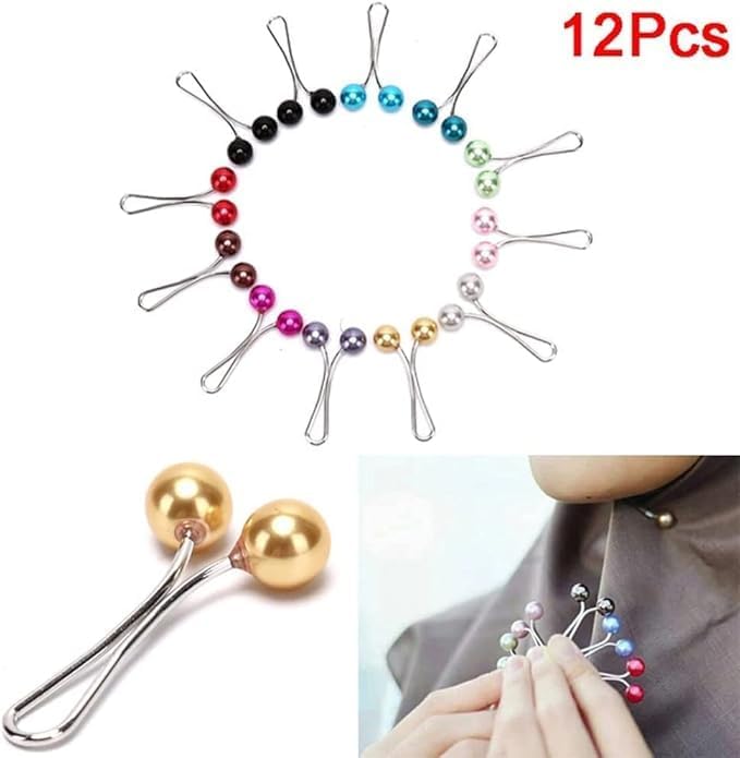 12Pcs Multicolor Headscarf Pearl Pins Clips U Shape Hijab Scarf Lady Muslim Scarf Shawl Clips Scarf Brooches Pin Jewelry Accessories, Nice and Attractive (Black&White&Gold) - Image 5