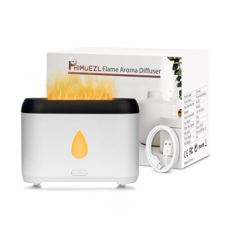 Phimuezl Flame Diffuser for Essential Oils, 200ml Ultrasonic Aroma Diffusers with Cool Mist, Aromatherapy Diffuser with Auto-Off Protection, Small Humidifier for Home,Office,Bedroom,Gift (White) - Image 1