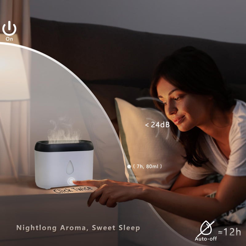 Phimuezl Flame Diffuser for Essential Oils, 200ml Ultrasonic Aroma Diffusers with Cool Mist, Aromatherapy Diffuser with Auto-Off Protection, Small Humidifier for Home,Office,Bedroom,Gift (White) - Image 5
