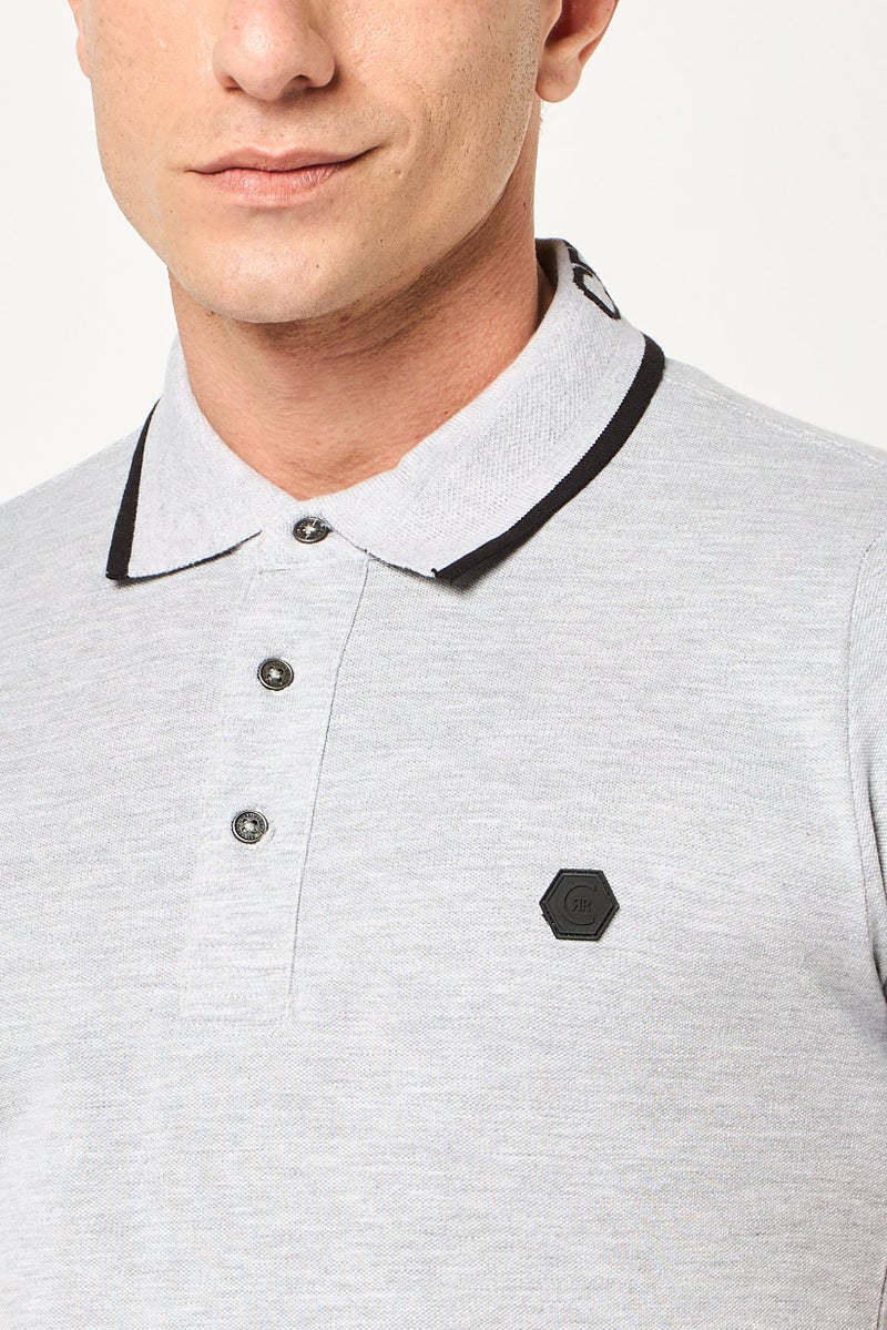 CERRUTI 1881 Men Regular Fit Embroidered Logo Short Sleeve Polo Shirt, Grey - Image 2