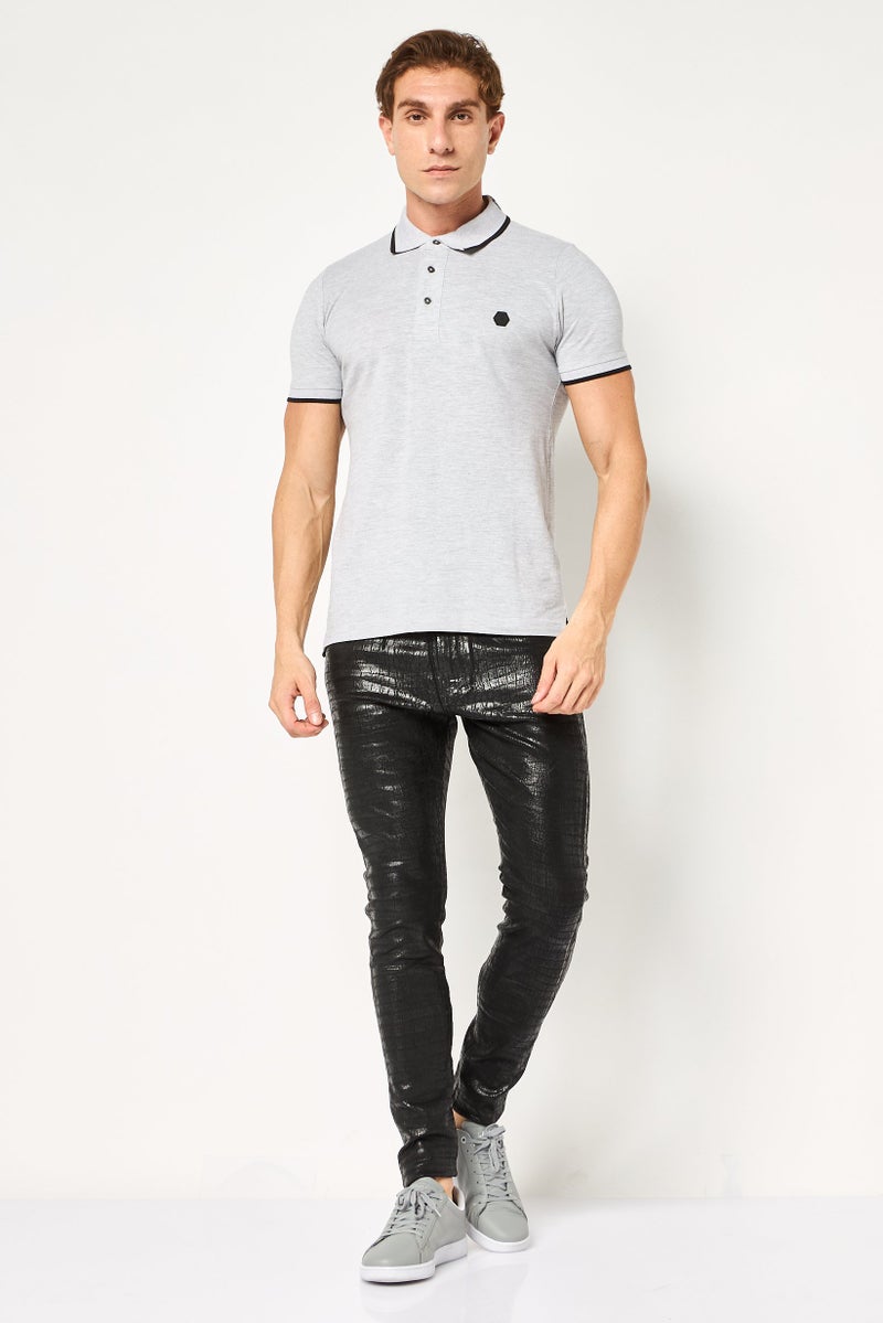 CERRUTI 1881 Men Regular Fit Embroidered Logo Short Sleeve Polo Shirt, Grey - Image 3