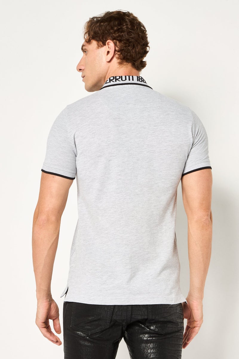 CERRUTI 1881 Men Regular Fit Embroidered Logo Short Sleeve Polo Shirt, Grey - Image 4