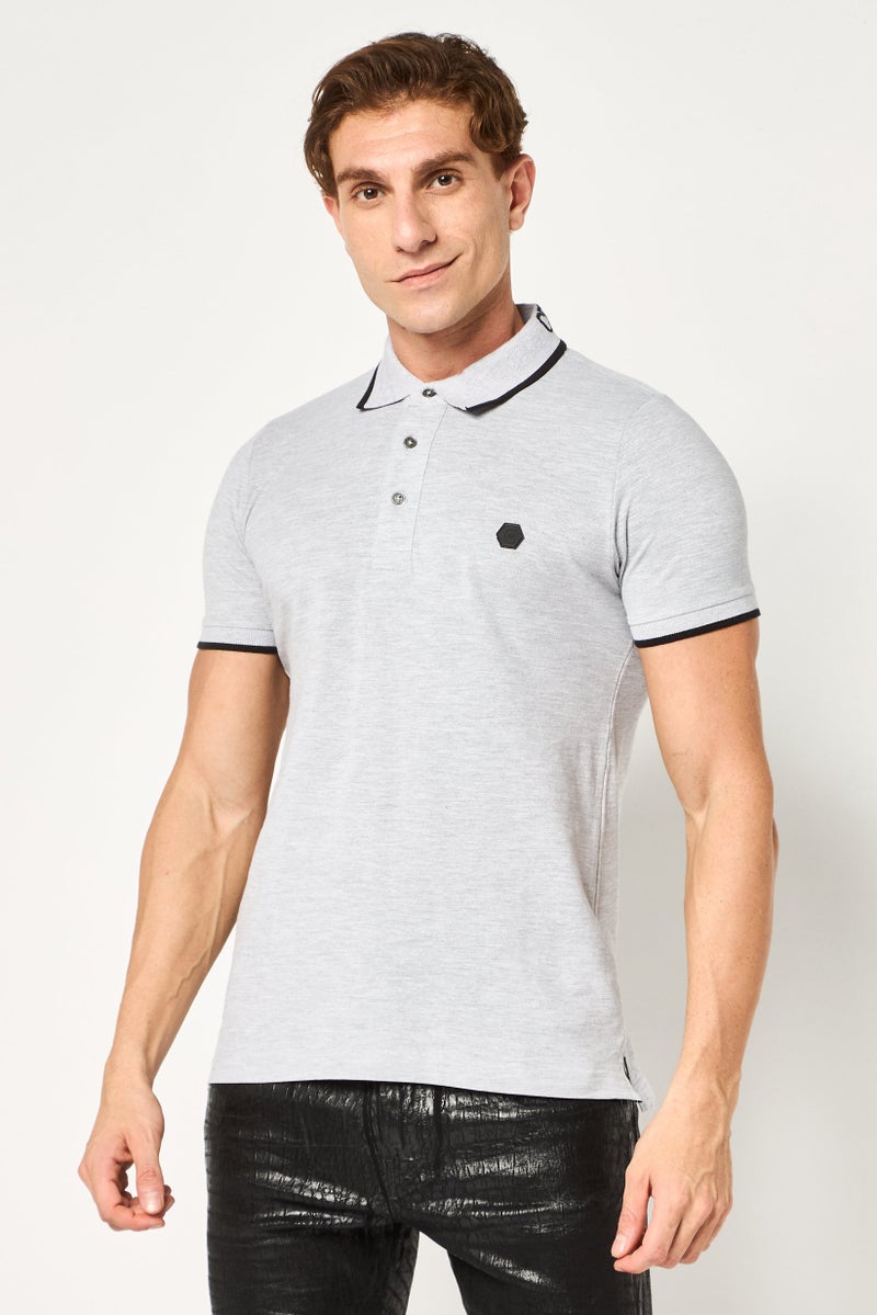 CERRUTI 1881 Men Regular Fit Embroidered Logo Short Sleeve Polo Shirt, Grey - Image 1