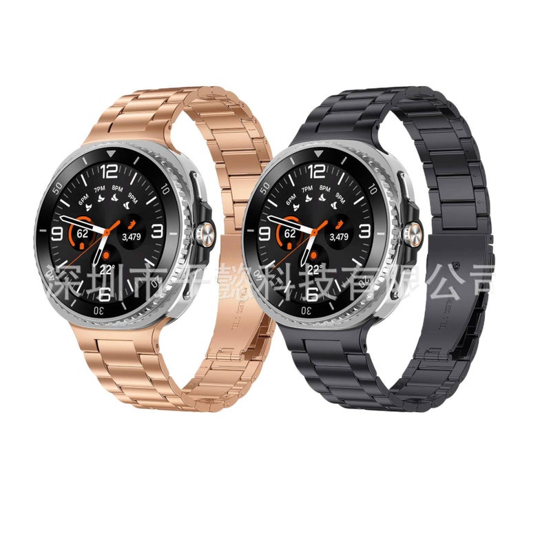 سوار ساعة ذكية سوار معدني من الستانلس ستيل متوافق مع Samsung Galaxy Watch 8 Classic بملاءمة قابلة للتعديل وحزام بديل باللون ذهبي قابل للتعديل - Image 2