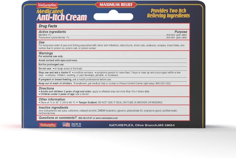 Natureplex Maximum Relief Medicated Anti-Itch Cream 1.5oz (2 Pack) – Fast Relief for Rashes, Bites, Sunburn, Cuts, Burns, Poison Ivy & More – Cooling Menthol & Pramoxine – Made in USA - Image 5