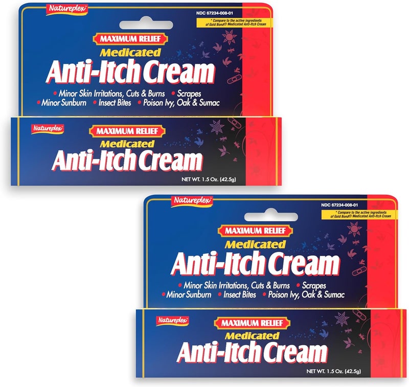 Natureplex Maximum Relief Medicated Anti-Itch Cream 1.5oz (2 Pack) – Fast Relief for Rashes, Bites, Sunburn, Cuts, Burns, Poison Ivy & More – Cooling Menthol & Pramoxine – Made in USA - Image 1