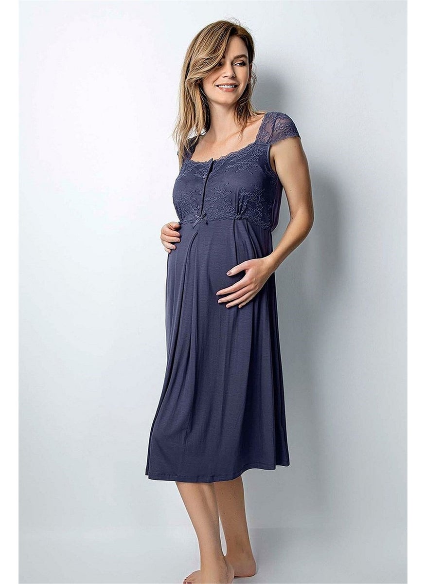 Monamise Women's Navy Blue Maternity Nightgown 18302 