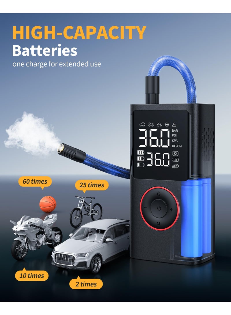 Portable Tire Inflator 150 PSI Wireless Air Compressor with Pressure Gauge and LED Light for Car, Motorcycle, Bicycle, and Balls - Black - Image 1