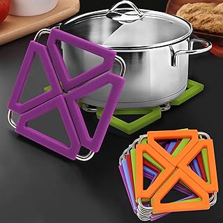 RELIANCER Set of 5 Silicone Trivet Mat Expandable Hot Pot Holder with Stainless Steel Frame for Home Kitchen Heat - Image 1
