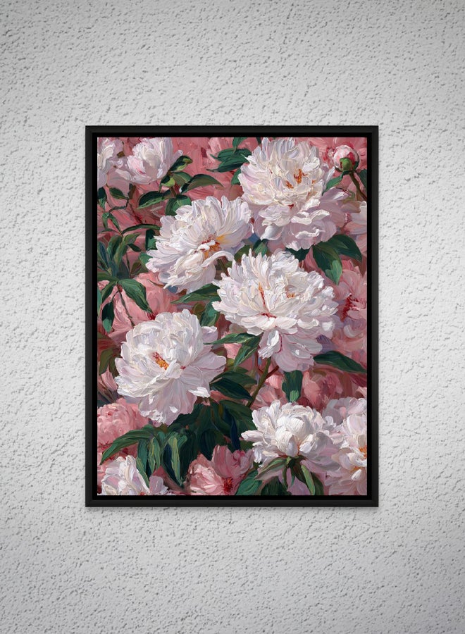 Art Decor Framed Canvas Portrait Print of White Peony Flowers Modern Abstract Floral Botanical Artwork Wall Decor for Living Room Bedroom Office Home Studio - Image 1