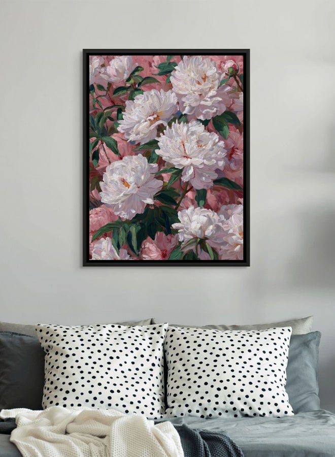 Art Decor Framed Canvas Portrait Print of White Peony Flowers Modern Abstract Floral Botanical Artwork Wall Decor for Living Room Bedroom Office Home Studio - Image 3